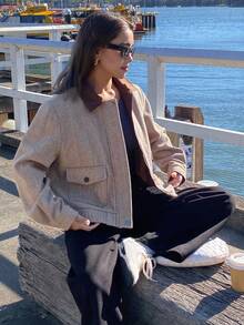 DAZY Damjacka med lapptäcke och kontrastfärgad krage, höst och vinter, damkappor