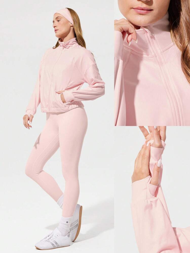 Sweat-Wicking Quick-Dry Take A Stand Collar Sport Long Sleeve Jacket With Hidden Pockets Thumbholes Daily Casual Fall Winter