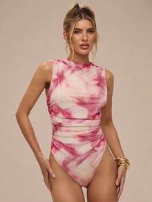 SHEIN BAE 女士花卉印花紧身衣，优雅紧身衣，休闲紧身衣，秋季 - 彩色 - 查看 4