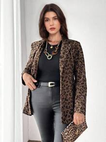 Miaspire 女士斑马纹翻领长袖休闲薄款西装外套，秋季 - 藍色 - 查看 5