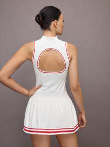 Activina Women's Colorblock Striped Sleeveless Backless Hollow Out Sports Dress - White - View 2
