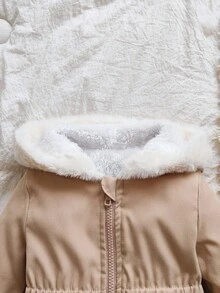 SHEIN Baby Girl Fashionable Versatile Thick Zip-Up Hooded Padded Coat, Suitable For Winter Daily Wear Fall - Khaki - View 9