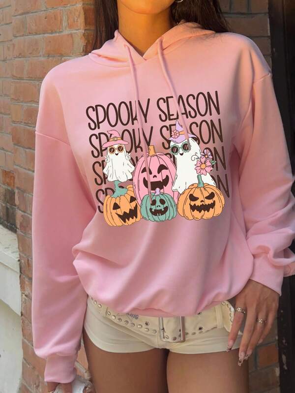 Modelyn Sudadera holgada de mujer con capucha, manga larga y estampado minimalista casual