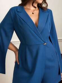 Chikora 大码女式V领不对称长袖连体裤秋季女装套装 - 藍色 - 查看 8