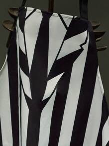 Beetlejuice X SHEIN 1 件条纹哥特角色扮演围裙，面料耐油且易于清洁，可机洗，男女皆宜，可用于烘焙和烹饪 - 黑與白 - 查看 6