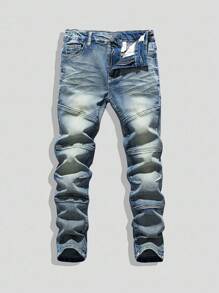 Tween Jungen Jeans, Lässig Stil, retro vintage gewaschene blaue Patchwork Skinny Jeans mit Elastik, coole Kombination für Schule & Lässig, Slim Fit, Heavy Wash, neue Herbstkollektion