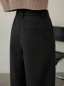 Dazy-Less 女士宽松商务休闲百褶7/8直筒裤，适合办公室、通勤和户外工作，秋冬季 - 黑色 - 查看 8