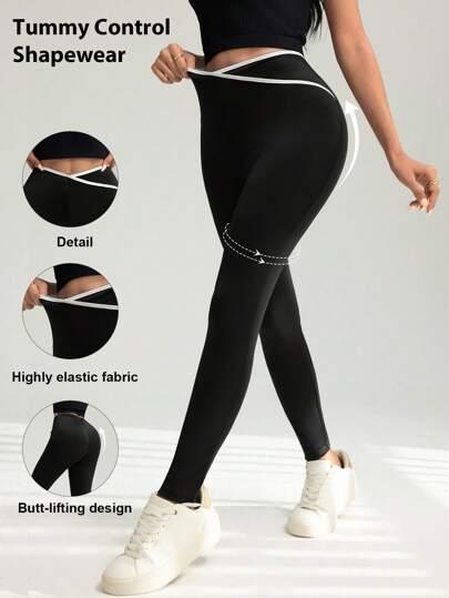 Modelyn 女士休闲撞色交叉腰紧身裤