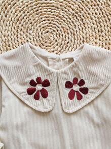 SHEIN Vintaside Kids 1 件幼儿女童舒适休闲韩版翻领 3D 刺绣天鹅绒长袖百搭上衣，适合春秋冬日常穿着 - 杏色 - 查看 8