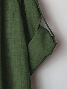 Linhara 大码女式休闲两件套，纯色翻领单排扣休闲/工作衬衫和高腰宽松阔腿裤套装 - 軍綠色 - 查看 8