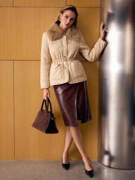 MOTF PREMIUM CONTRAST FUZZY COLLAR QUILTED BELTED WINTER COAT