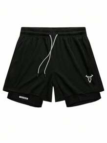Manfinity Sport Corelite Bộ đồ thể thao nam gồm áo thun tay ngắn raglan in họa tiết Gothic và quần short hai lớp có dây rút ở eo, thích hợp cho tập gym và tập luyện. - màu đen - Xem 3