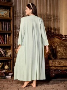 PalaceNights Embroidered Lace Vintage Palace Style Plus Size Nightgown + Robe Set, Fall Clothes - Mint Green - View 2