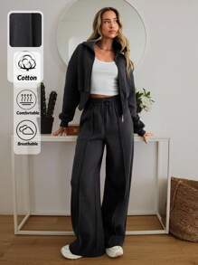 RueChic WOMAN COSY TWO PIECES LOUNGEWEAR WITH DOUBLE SIDE ZIPPER - Grey - View 1