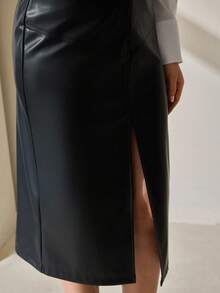 CLARA VERO Fustă creion neagră din piele ecologică pentru femei
