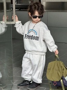 DAZY 儿童秋季服装 男童抓绒卫衣套装，休闲宽松字母印花街头风，秋季