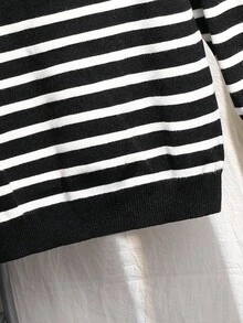 SHEIN 兒童1件小男孩學院風翻領條紋加厚保暖毛衣，秋季職業日返校穿著，舒適時尚簡約實用軟針織冬季上衣 - 彩色 - 查看 3