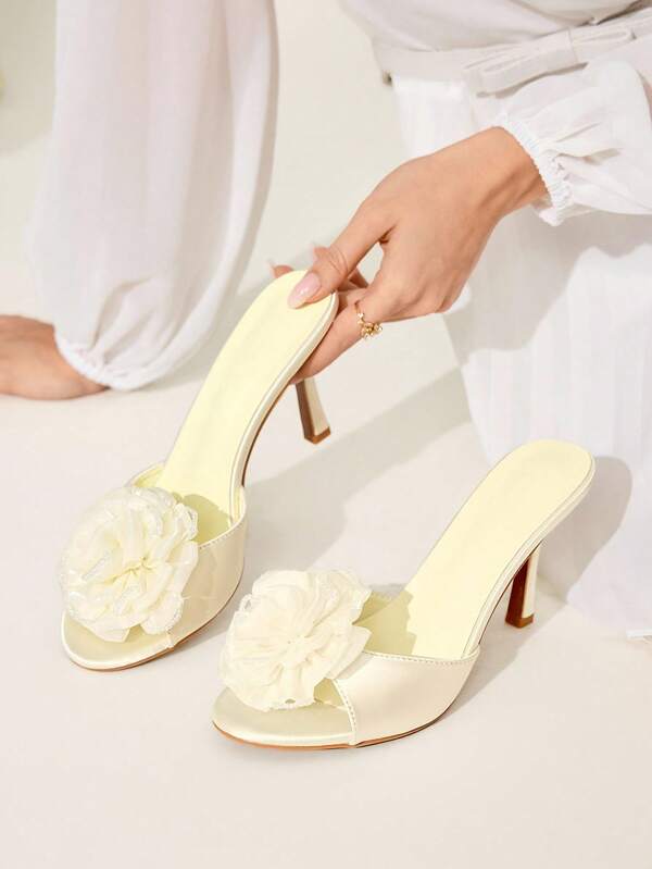 CUCCOO CHICEST Sandalias de tacón alto cómodas con puntera redonda, decoración floral y bloque de color de satén para mujer, para boda y fiesta