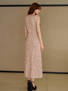 MOTF PREMIUM 亮片蝴蝶结装饰连衣裙 - 粉色 - 查看 5