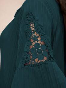 Lacomfia 2025年夏季新款女士V领褶皱A字连衣裙 - 水鴨藍 - 查看 5