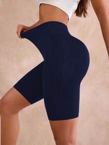 Easithlete Pantalones cortos deportivos moldeadores de cintura alta - Azul Marino - Ver 7