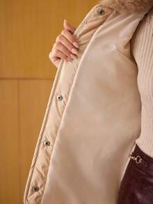 MOTF PREMIUM CONTRAST FUZZY COLLAR QUILTED BELTED WINTER COAT - Beige - View 8