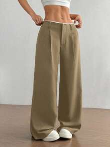 Flirla Pantalones rectos estilizantes y adelgazantes para mujeres - Caqui - Ver 4