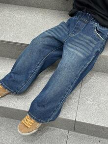 DAZY Young Boy Loose Straight Leg Jeans , Basic Bottoms For Kids, Fall - Blue - View 4