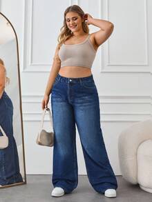 EURMUSE 100%Cotton LOW WAIST WIDELEG DARK WASH - Dark Wash - View 7