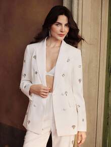 Anewsta Fashionable Minimalist Luxurious Modern White Women's High-End Embellished Waist-Cinching Blazer, Suitable For Evening Dress And Festive Occasions - White - View 3