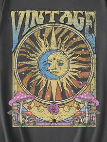 Tseoso Casual Graphic Print Loose Fit Round Neck Drop Shoulder Short Sleeve Oversized Women T-Shirt, Suitable For Summer