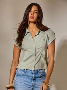 Aralina Chemise de bureau avec bordure en dentelle style boutonné Y2K Stockholm pour l'automne et l'hiver. Top parfait pour les concerts country, Halloween et les tenues d'enseignant