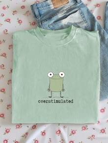 INAWLY Overstimulated Frog Weird & Funny Women T-Shirt - Mint Green - View 1