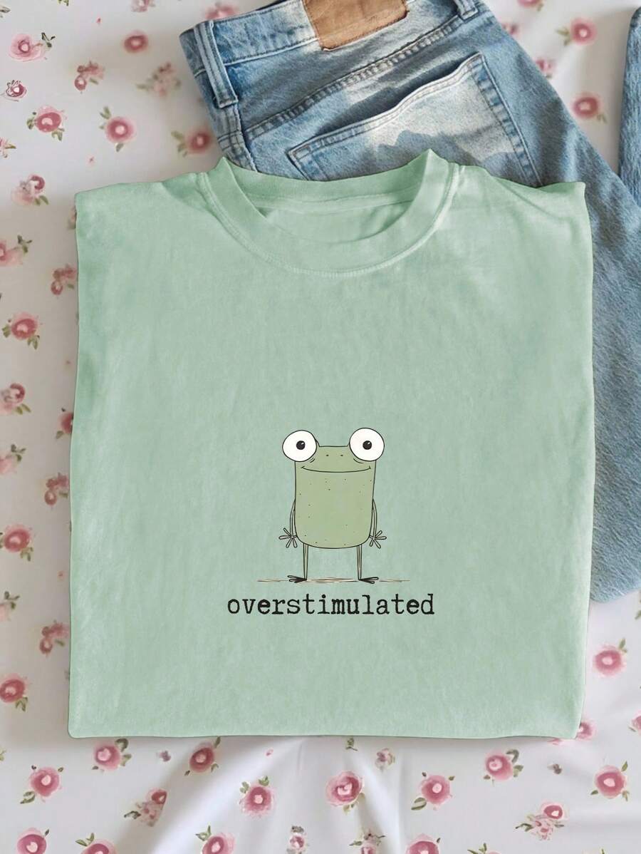 INAWLY Overstimulated Frog Weird & Funny Women T-Shirt - Mint Green - View 1