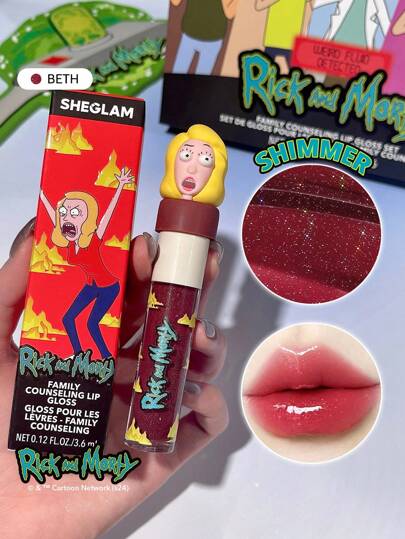 Rick and Morty X SHEGLAM ملمع شفاه Family Counseling-أحمر شفاه سائل مرطب لامع Dark Plum High Shine من Beth نباتي خالٍ من العطور غير لاصق ملمع شفاه فوري مكثف مناسب للأشخاص الذين لديهم شفاه جافة مكياج الشفاه روج,ملمع شفاه شفاف علامة تجارية جمال مكياج مستحضرات تجميل للنساء الفتيات مثالي لفصل الخريف الشتاء مثالي ل- Y2K أزياء أنيقة هدية حفلة جاهز أفضل لون
