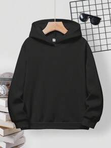 SHEIN Bolty Teen Boy Casual Minimalist Fashion Classic Cool Silhouette Face Graphic Print Hoodie Sweatshirt, Suitable For Autumn Fall Winter - Black - View 3