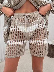 EURMUSE Plus Cover Up With Stribes With Beige Cardigan And Short Women Summer Clothing Women S Clothes Women S Summer Shirts Women Plus Clothing Business Casual Women Plus Clothing Formal - Beige - View 7