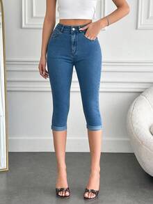 EURMUSE Medium Blue  Long Short Fold Up Detail - Medium Wash - View 3