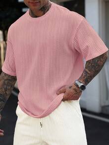 Manfinity RSRT Camiseta de punto jacquard de manga corta y cuello redondo color rosa para hombre