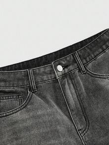 ROMWE MEN Grunge Punk Men's Fashionable Retro Cross Contrast Color Patchwork Cross Embroidery Denim Jeans