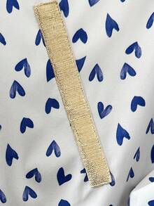 Weeklong Jaket Ukuran Besar Warna Putih dengan Motif Hati Biru dan Kantong Resleting, Gaya Kasual untuk Wanita Musim Gugur dan Musim Dingin - MultiWarna - View 6