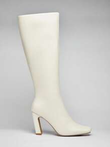 SHUZIA #RunwayReady Women's 3.5'' Slanted Block Heel & Sleek Square Toe Pu Knee High Boots–A Chic, Versatile Essential For Day-To-Night Looks With Modern Edge & All-Day Comfort. - White - View 6