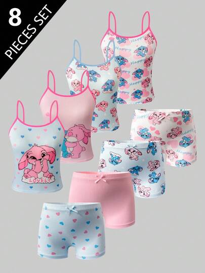 4pcs/Set Girls' Minimalist Solid Color Wireless Camisole & Comfortable Boyshort Panty Underwear Set Cute Underwear Set Fall Winter