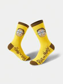 Rick and Morty X SHEIN 1 Pair Women's Comfortable Contrast Color Portrait Pattern Mid-Calf Socks - Yellow - View 4