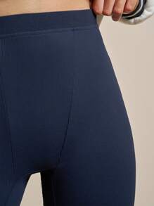 Airaco Leggings ajustados de unicolor casual para mujer - Azul Marino - Ver 4