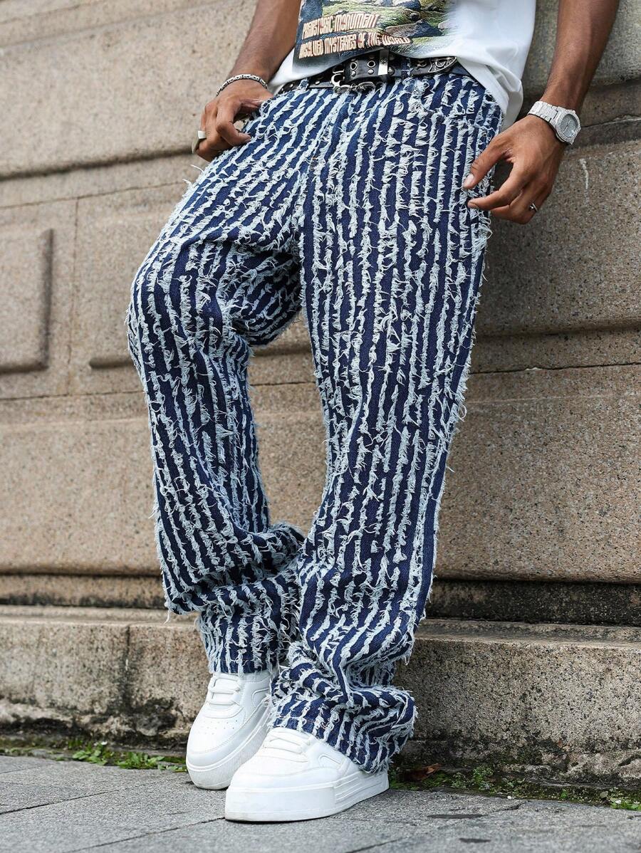 PAVTROS Manfinity Streetrush Men's Jacquard Straight Leg Flare Wide Leg Jeans