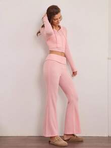 Hanevo 2 pièces/Set Ensemble Cardigan de Sport Rose pour Femmes, Nouveau Automne - Rose bonbon - Voir 6