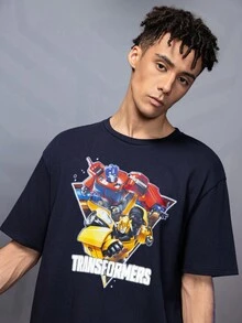 Transformers X SHEIN 男式机器人图案圆领短袖T恤 - 黑色 - 查看 3