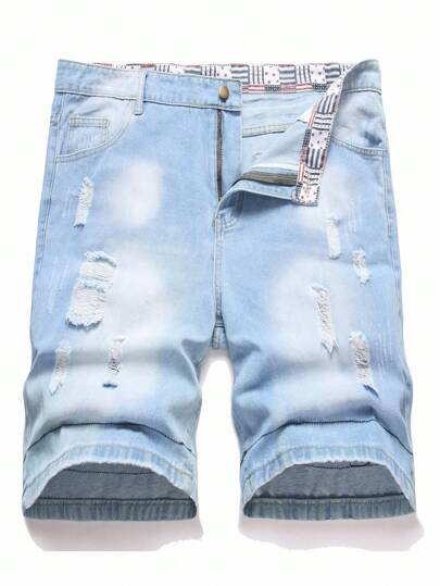 Chillumni Plus Size Men's Casual Washed Distressed Denim Shorts
