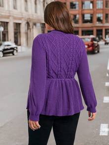 SHEIN Clasi Áo len chui đầu cỡ lớn, Áo len chui đầu thanh lịch cho mùa thu/đông, Áo len chui đầu bó eo, Áo len chui đầu tay dài, Áo len chui đầu cổ chữ V, Áo len màu tím, Áo len cỡ lớn, Áo len dệt kim cáp, Quần áo mùa thu - Màu tím - Xem 5